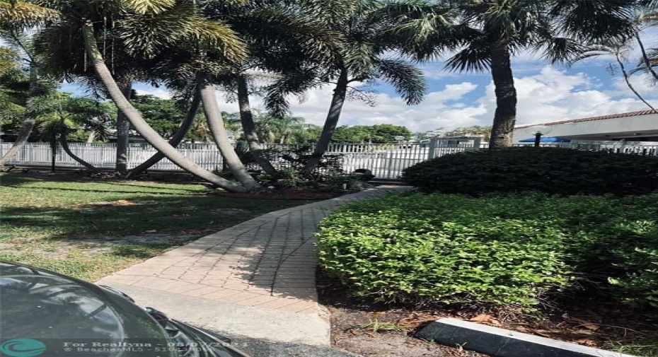 View of walkway to pool