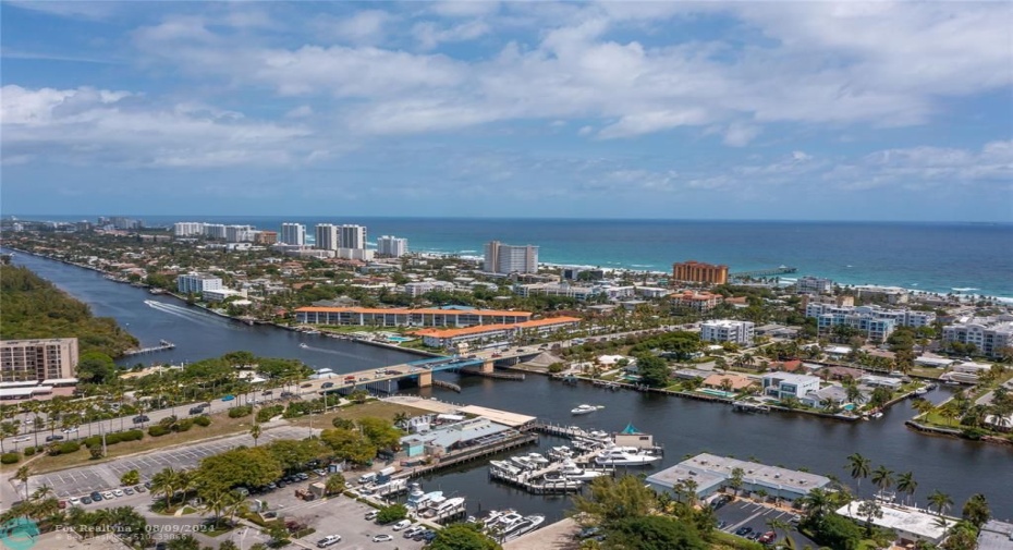 Coastal area of Deerfield Beach intracoastal waterways with a marina in foreground