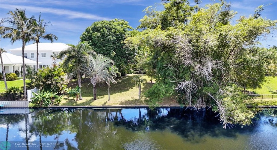 drone view of seawall and back yard