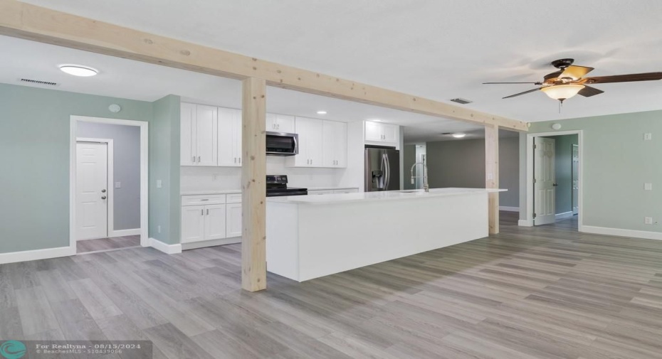 family room into kitchen