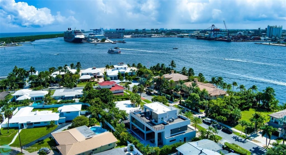 Aerial view of Port Everglades and the property in the bottom middle.