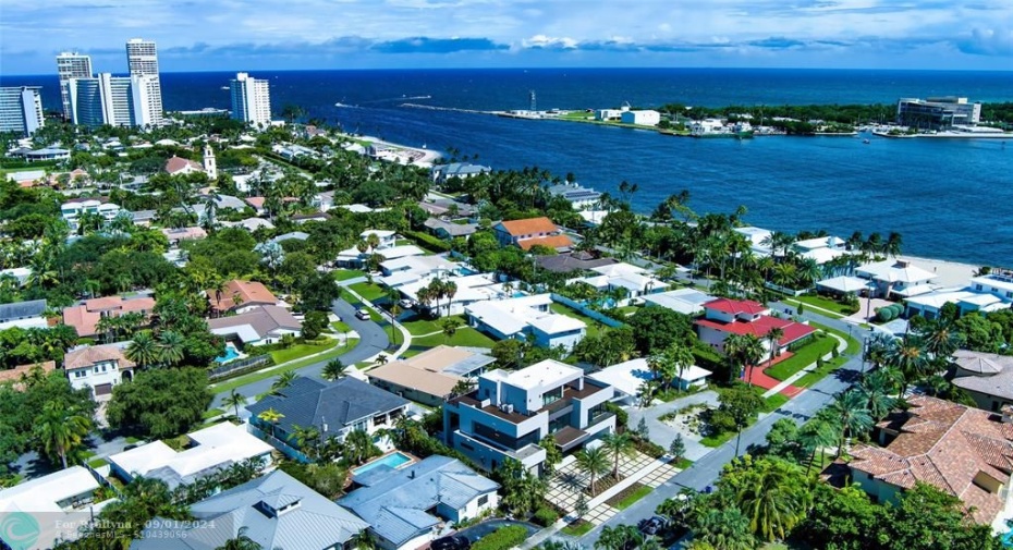 Aerial view looking Southeast into the  Atlantic Ocean and the Entry to Port Everglades.