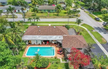 Great view of beautiful home, sparkling pool, spacious yard, lush private landscaping.