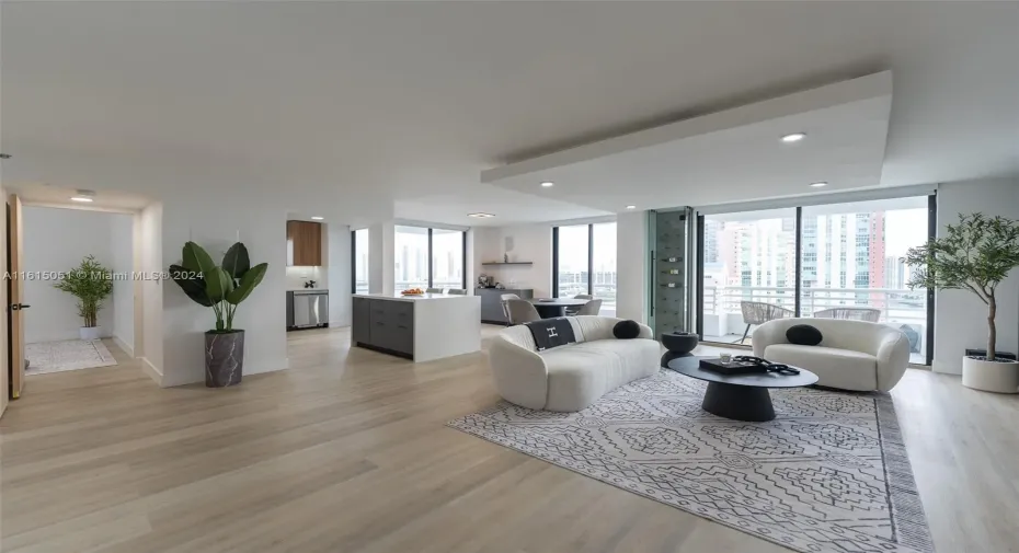 Ocean view living room with 2 balconies