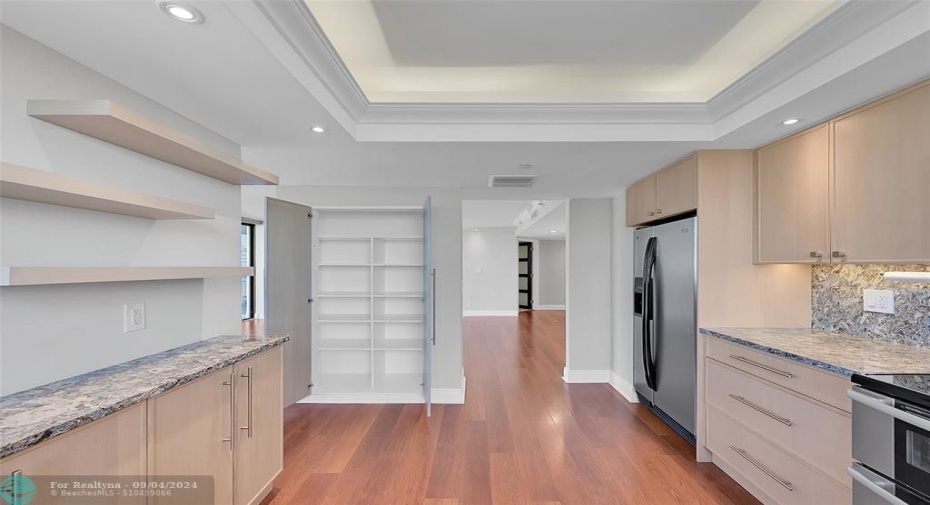 Recently renovated kitchen with large pantry