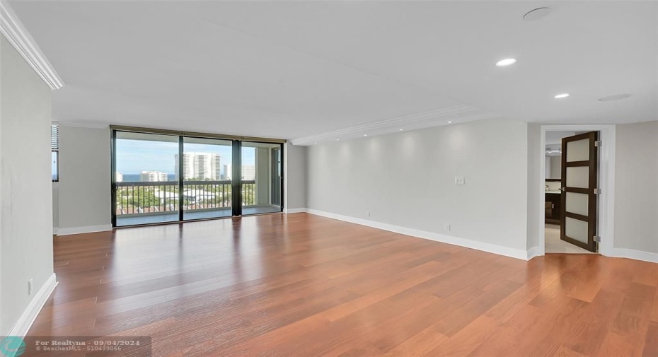 Living room faces direct East with Intracoastal and ocean views