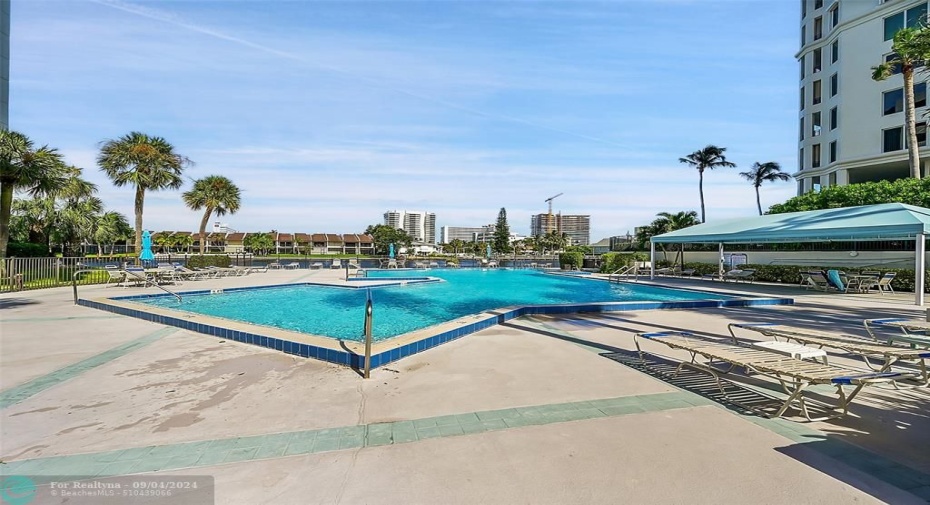 Resort style heated pool at waters edge