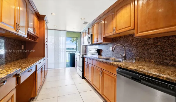 Huge kitchen with lake views.