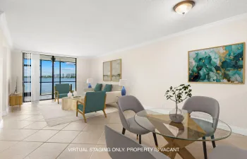 Virtually Staged View of Lake from Living Room and Dining Room