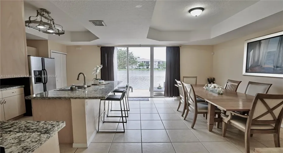 large kitchen and dining room over looking the Lake