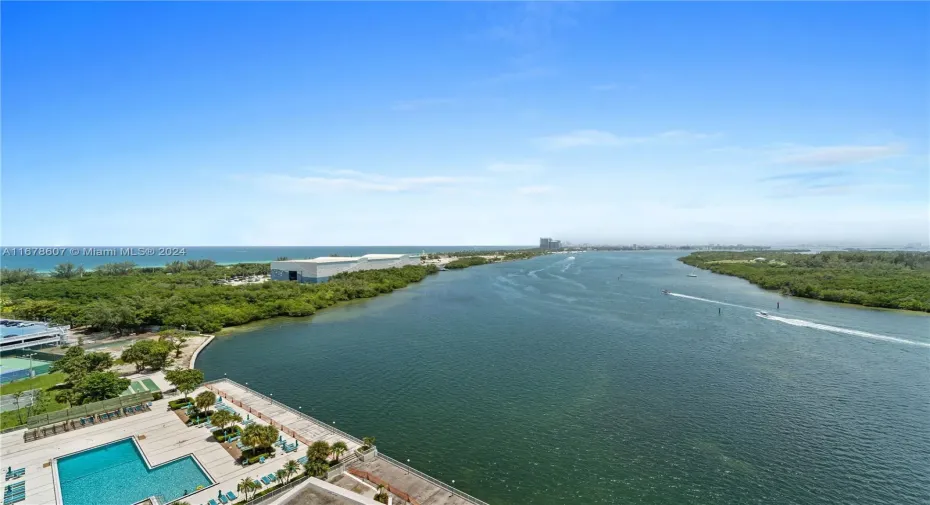 View from Living Room and Bedrooms!  The Ocean to the left, the intercoastal in front, and Oleta River Park to the right!
