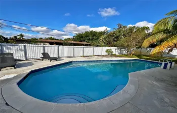 Huge Backyard with pool Palms and Trees