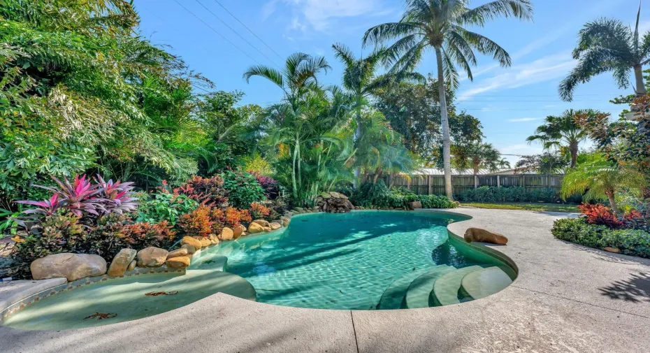 Beautiful oversized lot with professional landscaping, pool, sun shelf and waterfall.