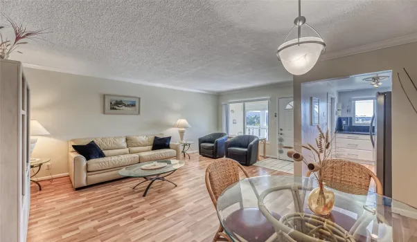Living room, dining area, and kitchen