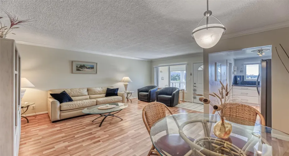 Living room, dining area, and kitchen