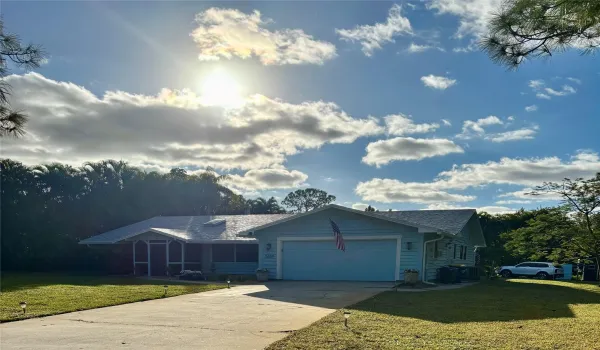Front of Home with Long Drive and 2 car garage