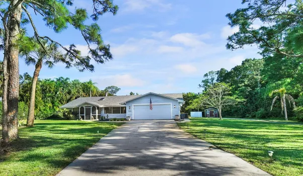 Front of Home with Long Drive and 2 car garage