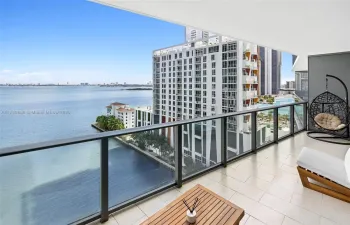 Large balcony overlooking the Biscayne Bay