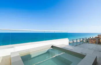 Balcony with spa and view from office