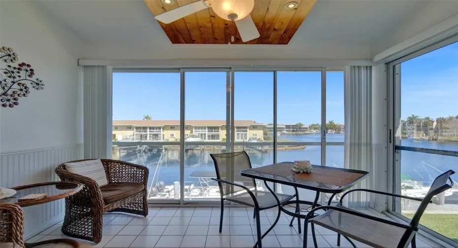 Private balcony with sliders and screens.