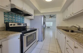 Stainless steel appliances and granite countertops