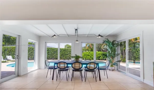 Dining space with pool views