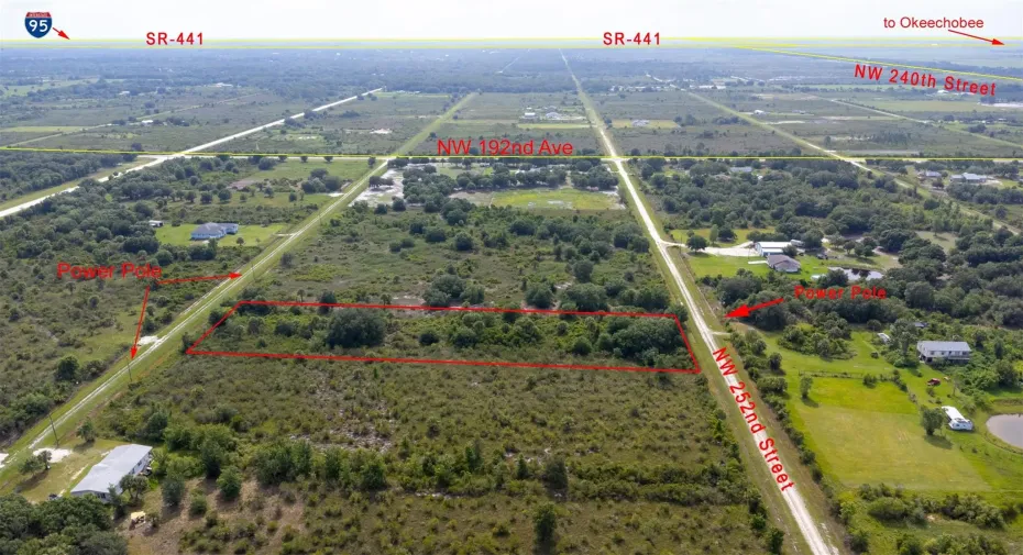 Boundaries for illustration purposes. Electrical poles just outside property.